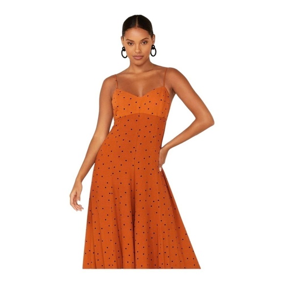 FREE PEOPLE Rust Orange Polka Dot Open Back Wide Leg Jumpsuit XS NEW - Picture 5 of 15
